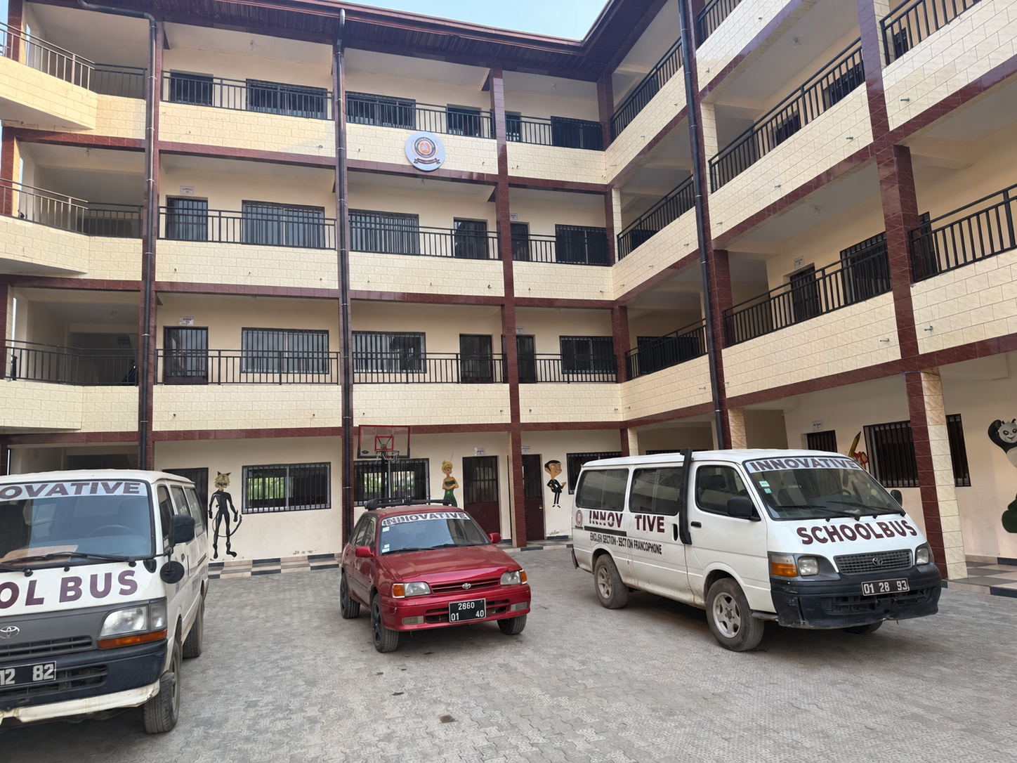 The multi-storey Innovative school building and courtyard